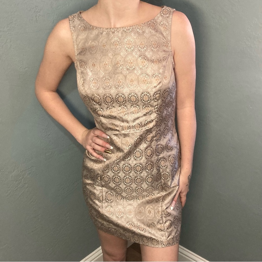 Vintage 90s “Lip Gloss” Y2K Brocade Silk Mod Style Mini Dress Sz Small Retro